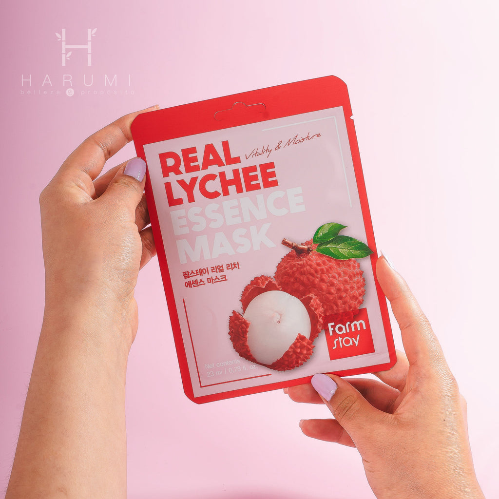 Farmstay Real Lychee Essence Mask Skincare maquillaje productos de belleza coreanos en Colombia kbeauty